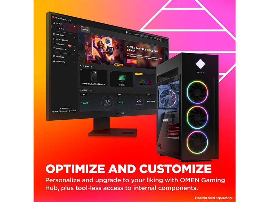 HP OMEN 45L Gaming Desktop GT22-2000t Intel Core i9-14900K, 32GB Fury DDR5, 1TB NVMe + 2TB SSD, NVIDIA GeForce RTX 4090 24GB, Front Bezel Black Glass with RGB liquid cooler, Win 11, KB& Mouse, Black | 89B98AV-1