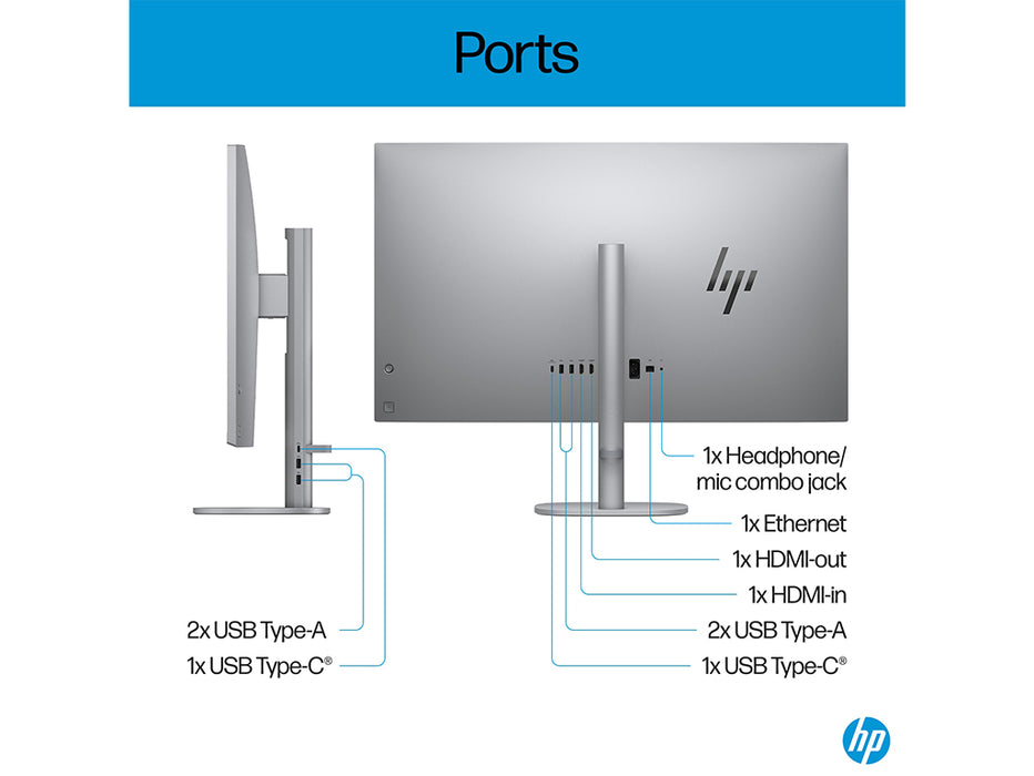 HP OmniStudio X All-in-One Desktop AI PC 31.5 Intel Ultra 7 155H, 16GB, 1TB SSD, 31.50 Inch 4K UHD (3840 x 2160), None Touchscreen, Win 11, HP KB & Mouse Combo, Silver | 9S8V5AV-1