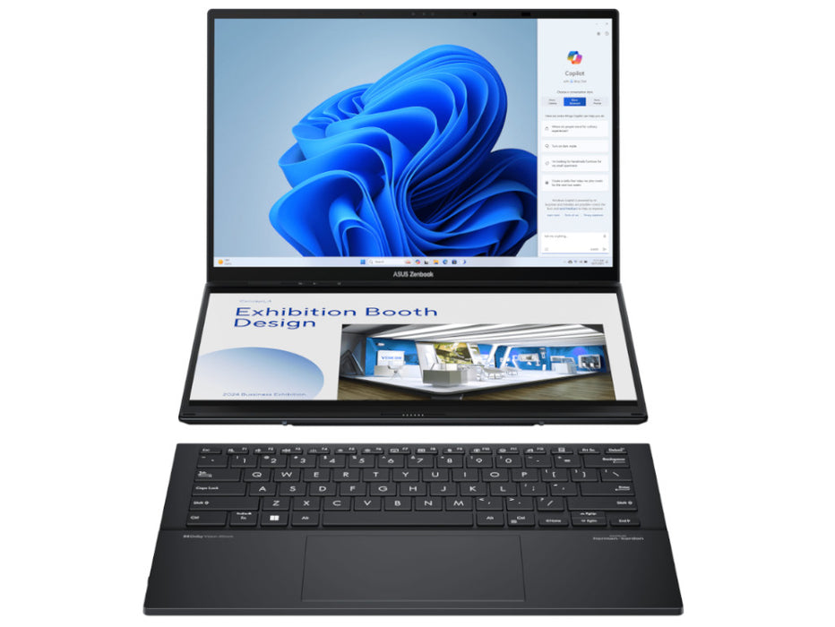 ASUS Zenbook Duo Dual OLED Laptop, Intel Ultra 9 185H, 32GB, 1TB SSD, Dual 14 Inch OLED WQXGA+ 120Hz, Windows 11, Inkwell Gray | UX8406MA-PS99T